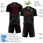 Sublimation Red Custom Black Uniform Soccer Lines Jersey Sublimation Red Custom Black Uniform Soccer Lines Jersey