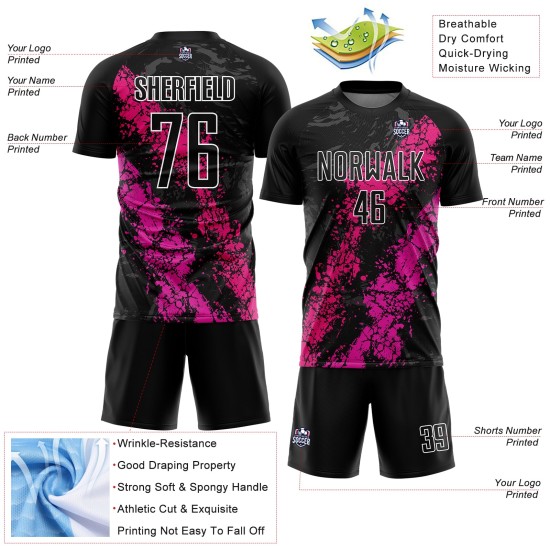 Soccer Dripping Pink Art Jersey Splatter Black Hot Custom Sublimation Uniform Pink-Deep Soccer Dripping Pink Art Jersey Splatter Black Hot Custom Sublimation Uniform Pink-Deep