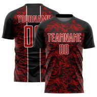 Fluid Red-White Jersey Custom Soccer Black Sublimation Uniform Abstract