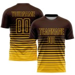 Soccer Custom Jersey Brown Fashion Pinstripe Sublimation Yellow Uniform Fade Soccer Custom Jersey Brown Fashion Pinstripe Sublimation Yellow Uniform Fade