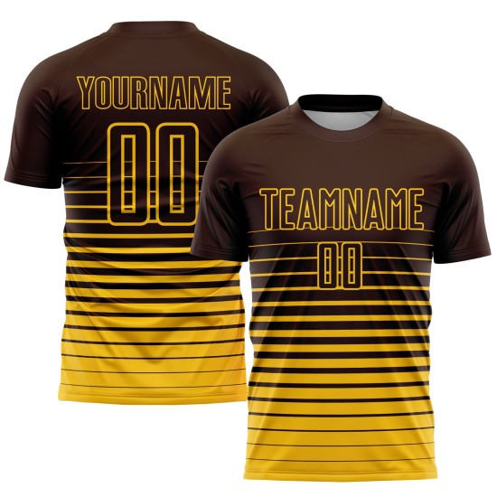 Soccer Custom Jersey Brown Fashion Pinstripe Sublimation Yellow Uniform Fade Soccer Custom Jersey Brown Fashion Pinstripe Sublimation Yellow Uniform Fade