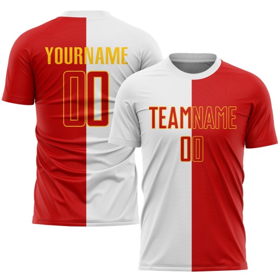 Red-Gold White Fashion Soccer Uniform Jersey Sublimation Split Custom Red-Gold White Fashion Soccer Uniform Jersey Sublimation Split Custom