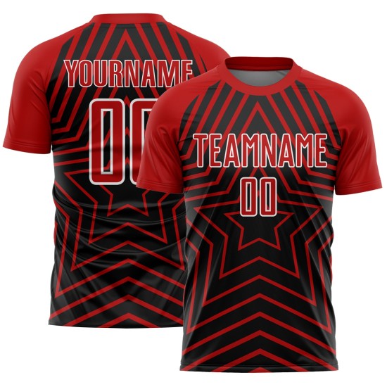 Stars Black Custom Uniform Jersey Soccer Red-White Sublimation Stars Black Custom Uniform Jersey Soccer Red-White Sublimation