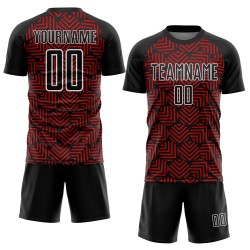 Soccer Black Red-White Sublimation Abstract Geometric Uniform Custom Jersey Shapes