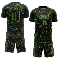 Sublimation Black Lightning Custom Jersey Uniform Soccer Green Aurora