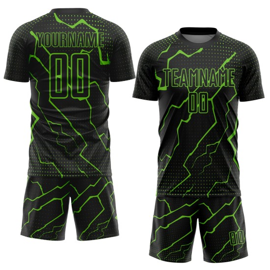 Sublimation Black Lightning Custom Jersey Uniform Soccer Green Aurora Sublimation Black Lightning Custom Jersey Uniform Soccer Green Aurora